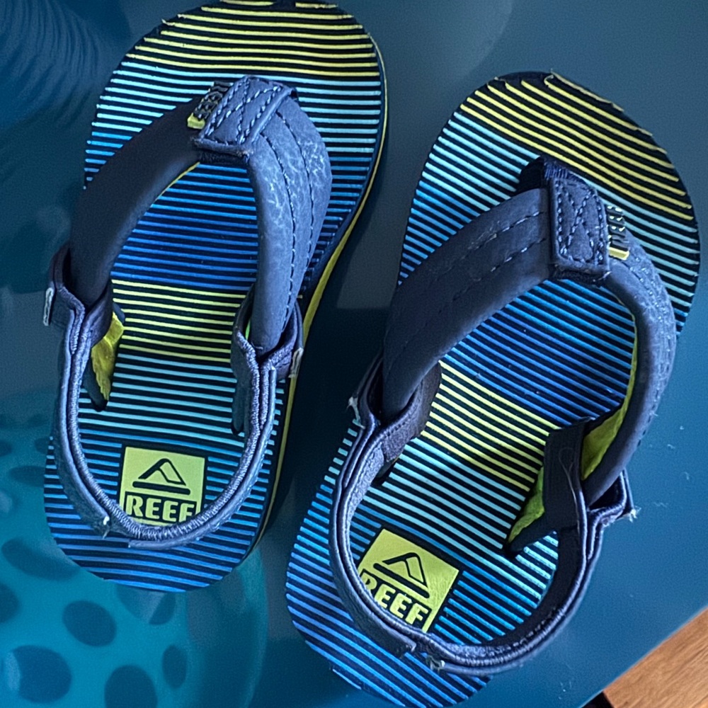 Reef Toddler Navy and Yellow Striped Sandals